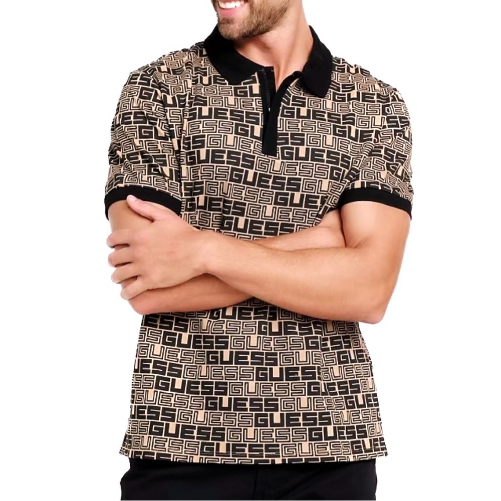 GUESS Los Angeles Men's Short Sleeve Paco Polo Cotton AOP Logo Size XL NWT